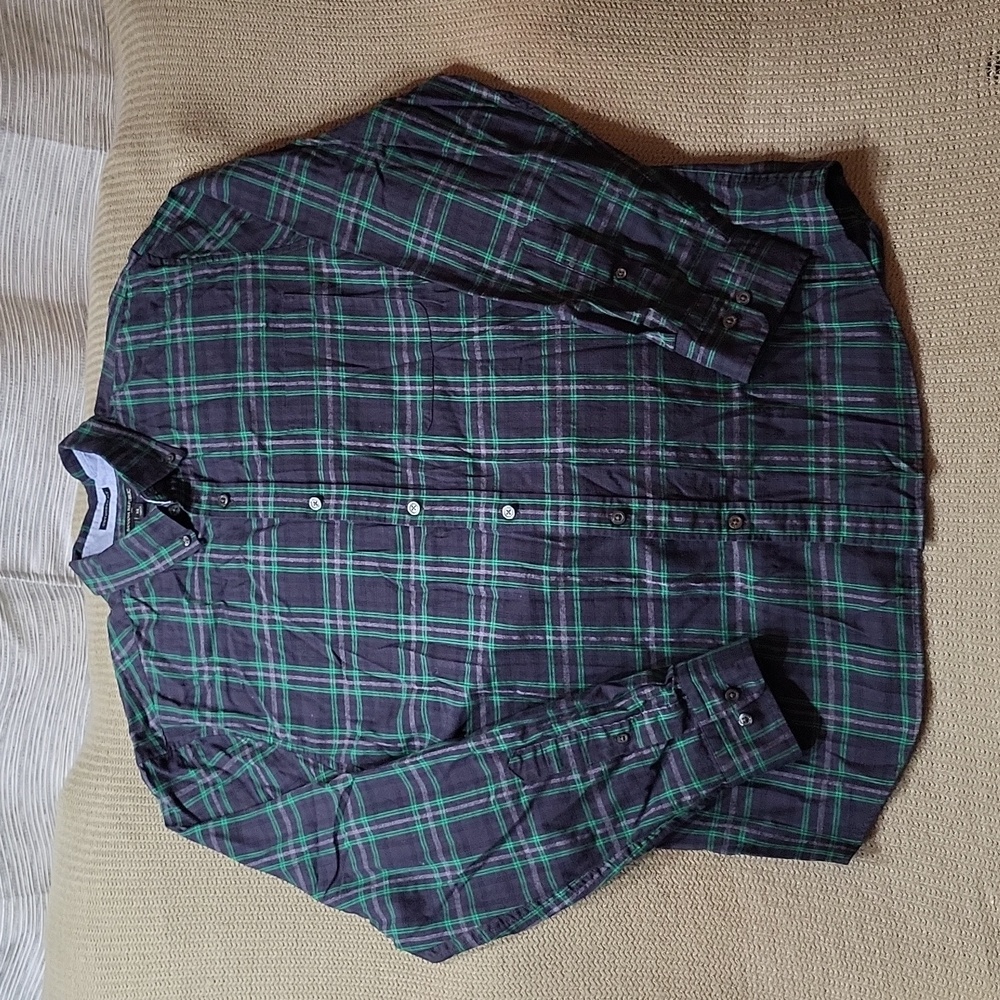 Banana Republic Men's Untucked Fit Plaid Button Down Shirt XL Green / Navy